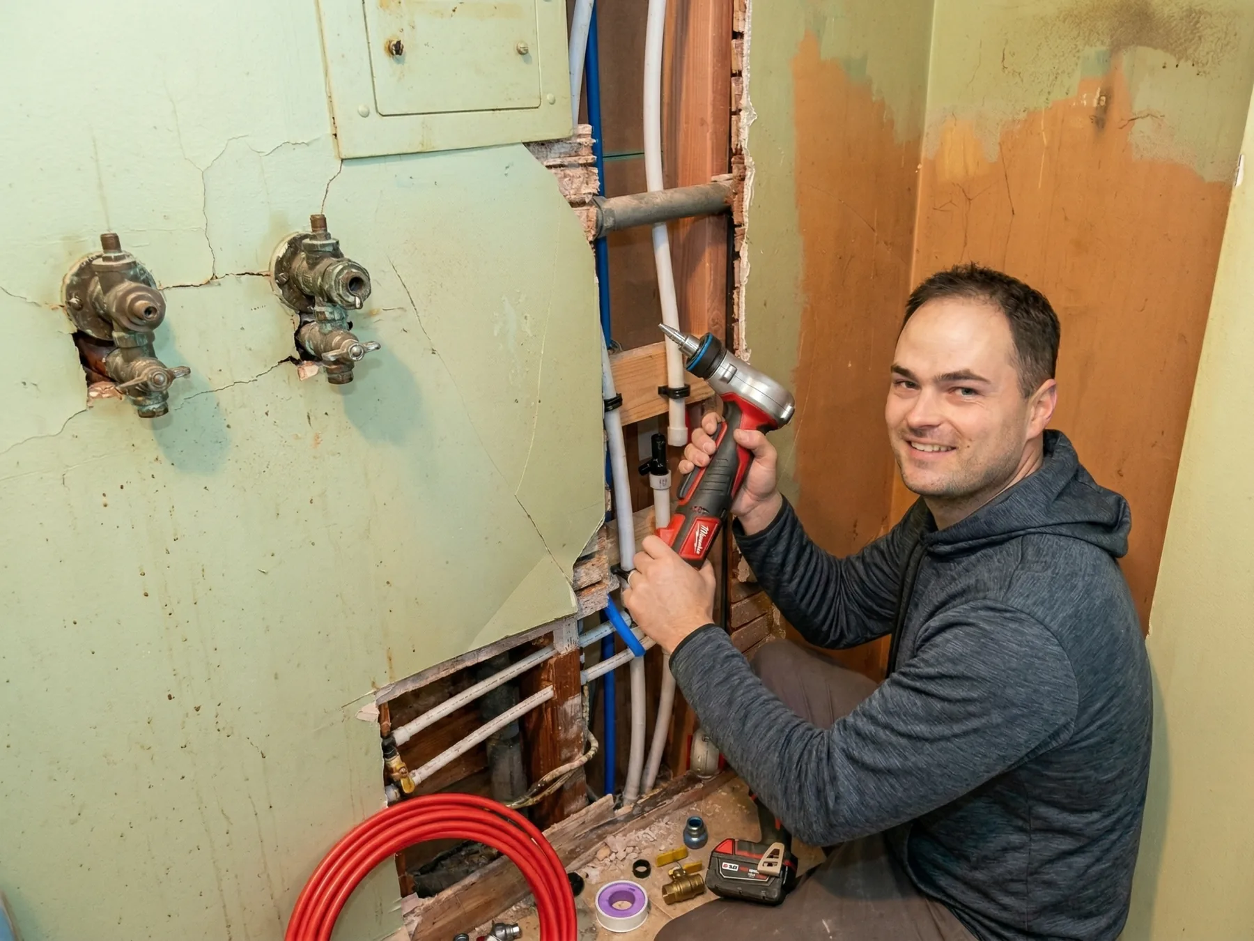 True Plumbing technician working on a whole-home repipe in Vancouver, WA