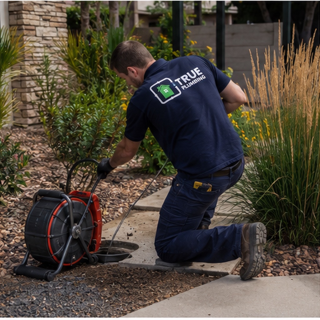 True Plumbing technician tracing an underground drain-line problem with inspection equipment